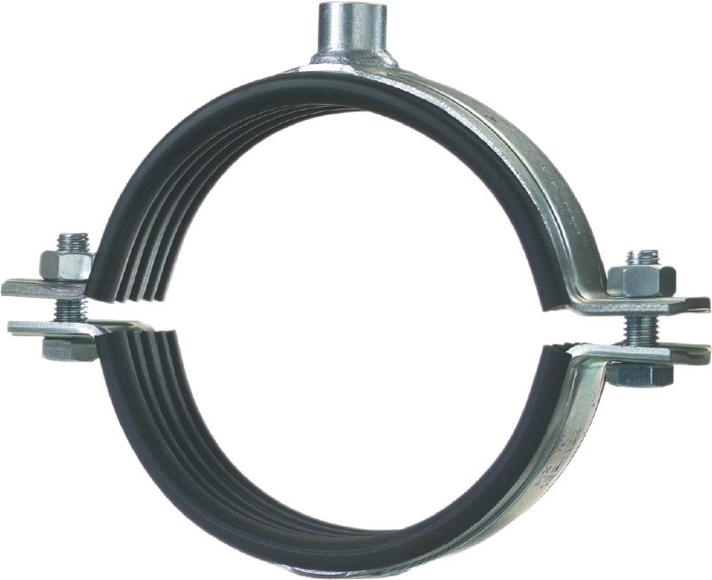 MP-MXI Premium galvanised pipe clamp with sound inlay for extra heavy-duty piping applications