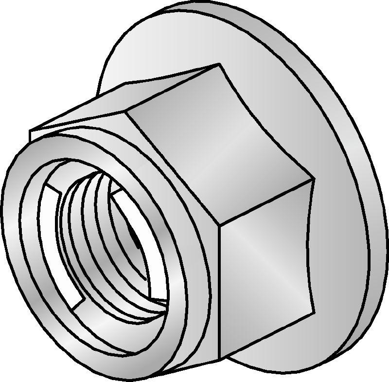 M12-F-SL-WS 3/4 Hexagon nut Hot-dip galvanised (HDG) hexagon nut with self-locking mechanism used with all MI connectors