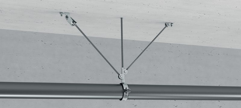 MQS-H Galvanised pre-assembled threaded rod brace connector with increased angle adjustability to connect 2 threaded rods for a wide range of seismic applications Applications 1