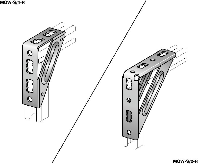 MQW-S-R Stainless steel (A4) 90-degree heavy angle for connecting multiple MQ strut channels in medium/heavy-duty applications