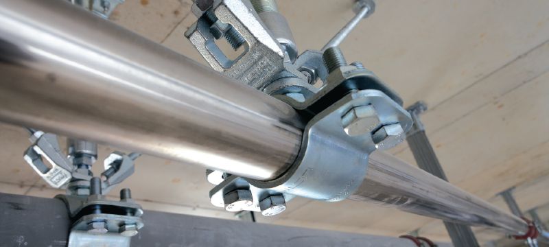 MFP-F Fixed point pipe clamps Premium hot-dip galvanised (HDG) fixed point pipe clamp for maximum performance in heavy-duty piping applications Applications 1