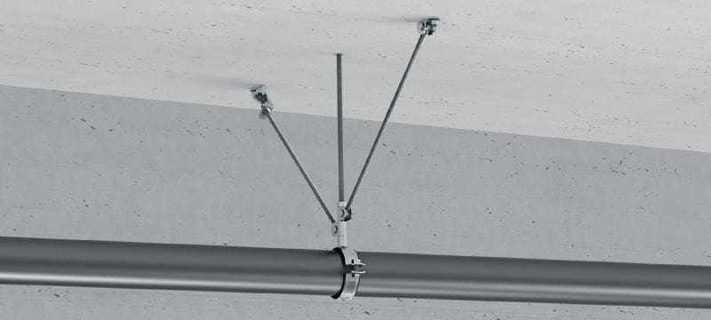 MQS-H Galvanised pre-assembled threaded rod brace connector with increased angle adjustability to connect 2 threaded rods for a wide range of seismic applications Applications 1