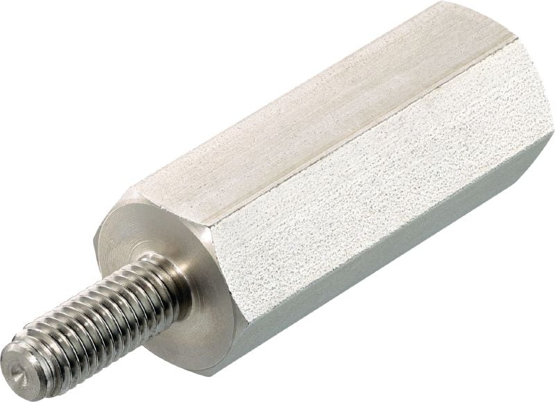 MR Threaded Standoff Adapter Male-Female stainless steel threaded standoff for fastening to passive fire protection (PFP) coated steel beams