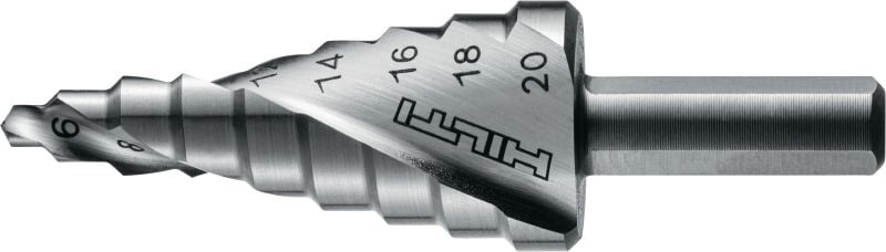 HSS Step drill bit HSS step drill bit with 3-flat shank for faster drilling of holes in metal using a drill driver